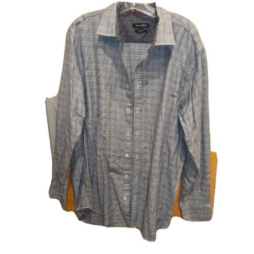 Bugatchi Mens Gray Plaid Woven Classic Fit Button Up Shirt Size XL Long Sleeve